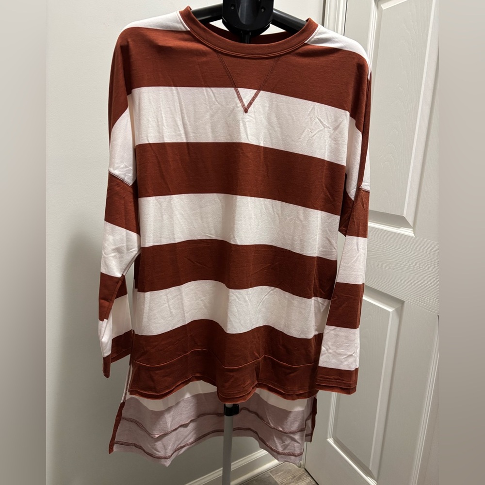 Brown and White Striped Long Sleeve Shirt